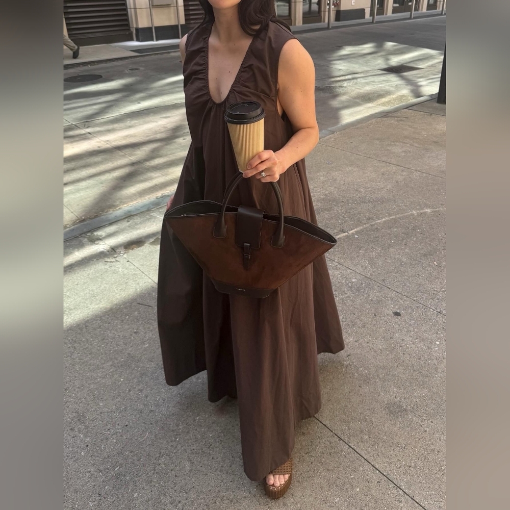 Dissh Gabby Bitter Choc Oversized Cotton Midi Dress - Picture 5 of 16